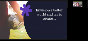Eveline van Zeeland's presentation slide 'Envision a better world and try to create it'